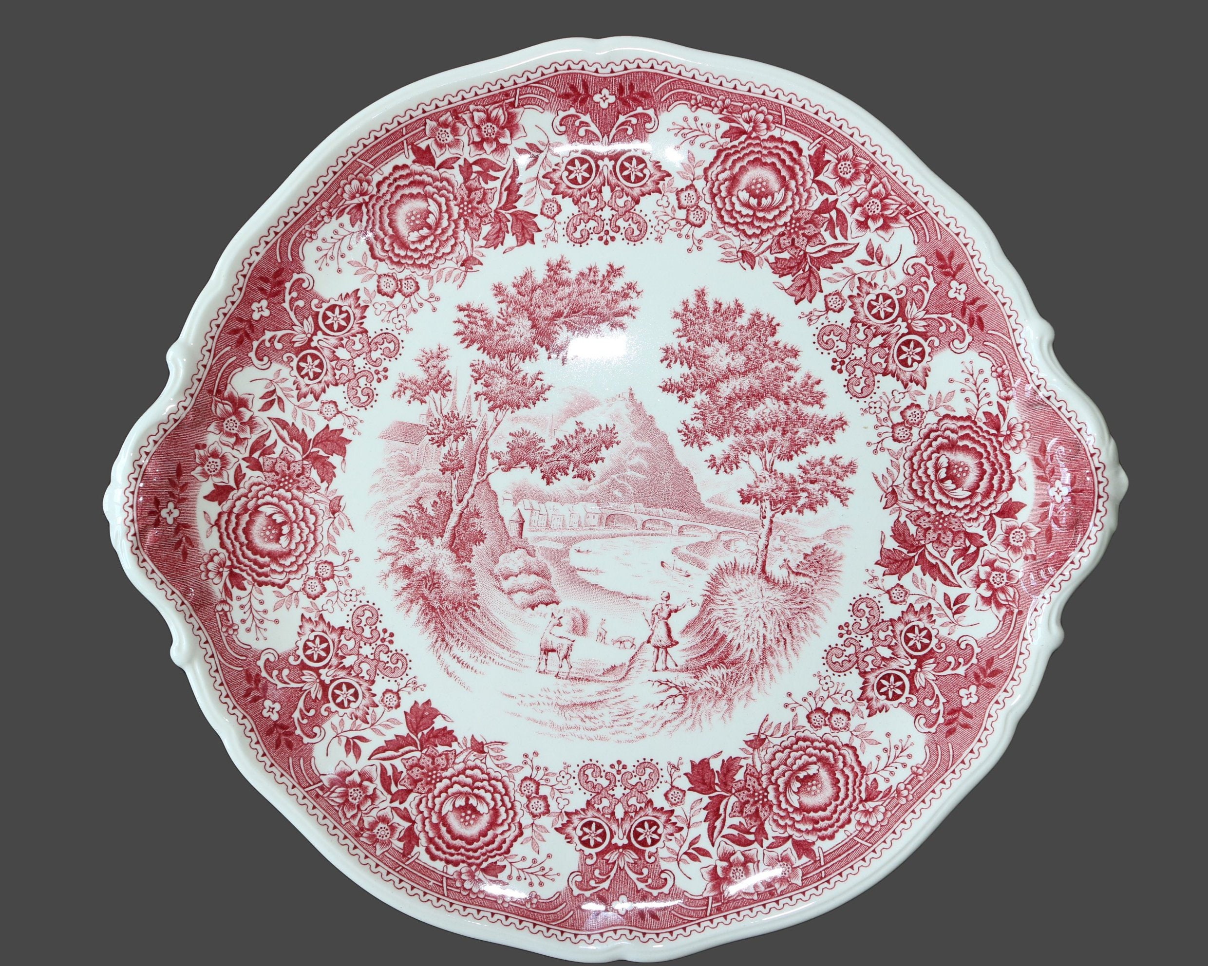 Large Porcelain Serving Plate CAKE Plate Red and White Etsy