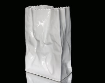 Jarrón grande de porcelana con diseño de bolsa de papel, 19,5 cm - ROSENTHAL - Colección No Tirar Basura