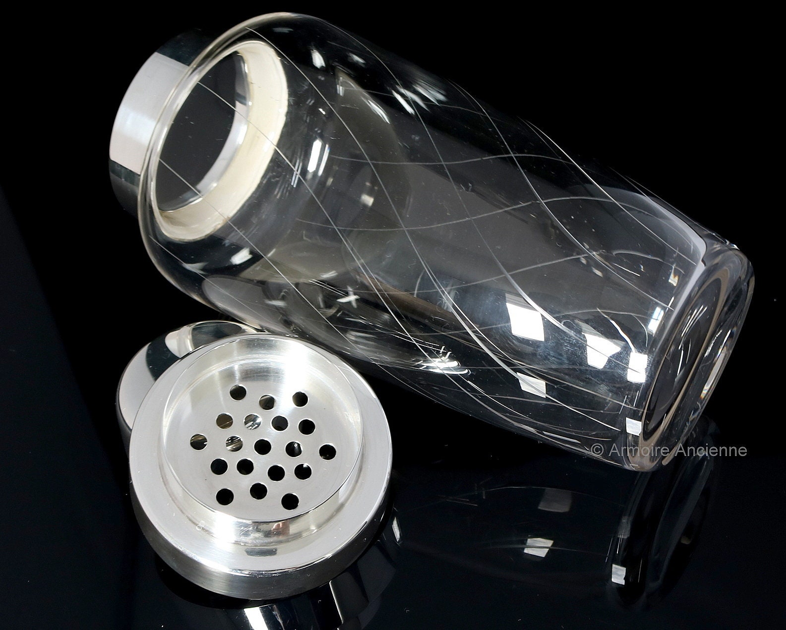 COCKTAIL SHAKER Crystal Glass Silver Plated Mounting Bar Etsy