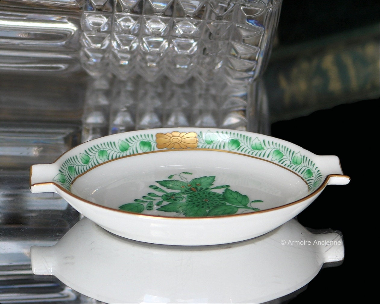 Herend 磁器 灰皿 アポニーグリーン 蝶 花柄 Herend 磁器 灰皿 ア