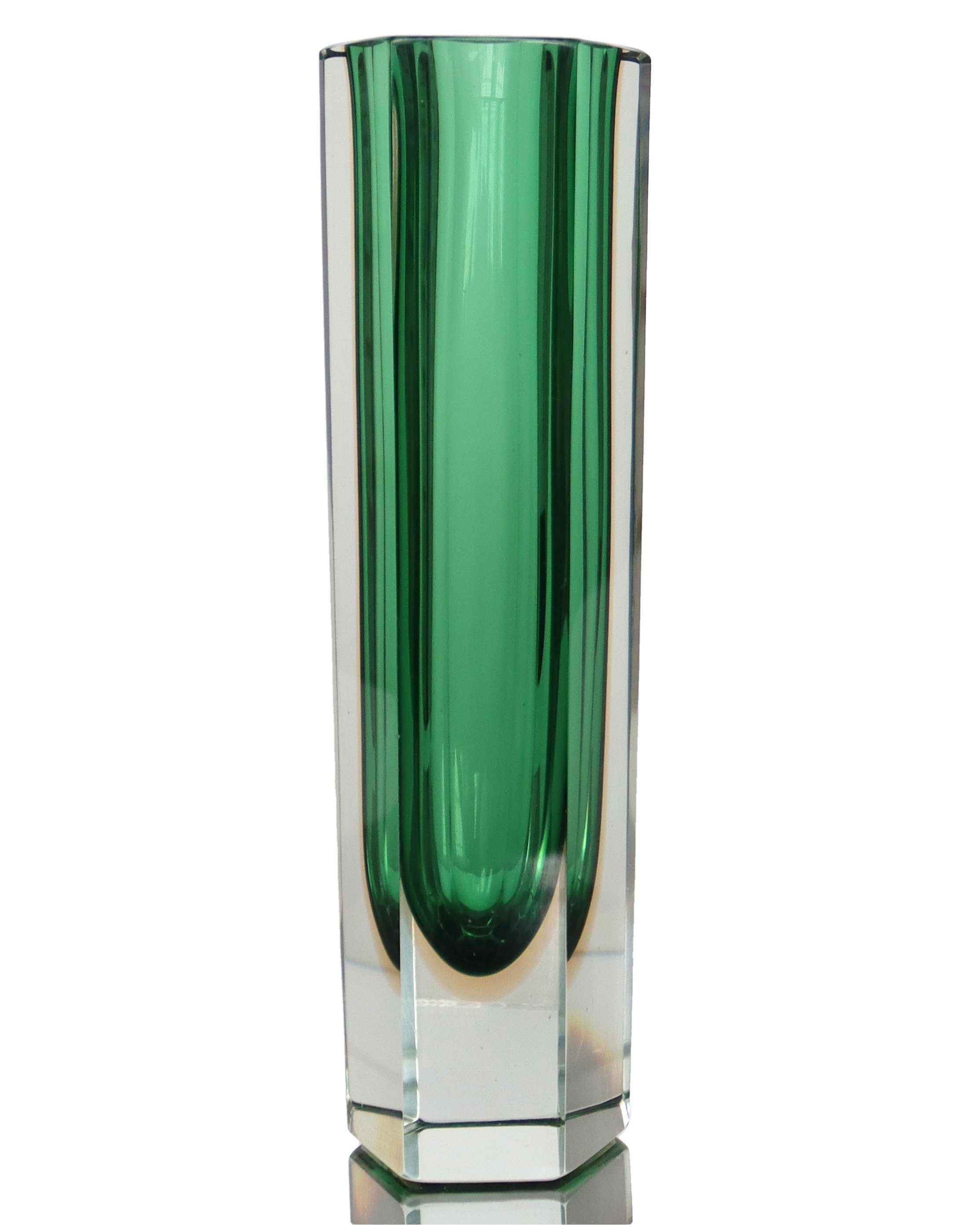 大型ムラーノガラス花瓶 - ファセットカットアートガラス容器