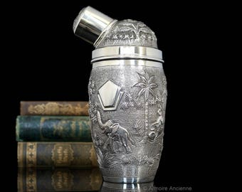 Sterling Silver COCKTAIL SHAKER with Tribal Elephant Decor, India