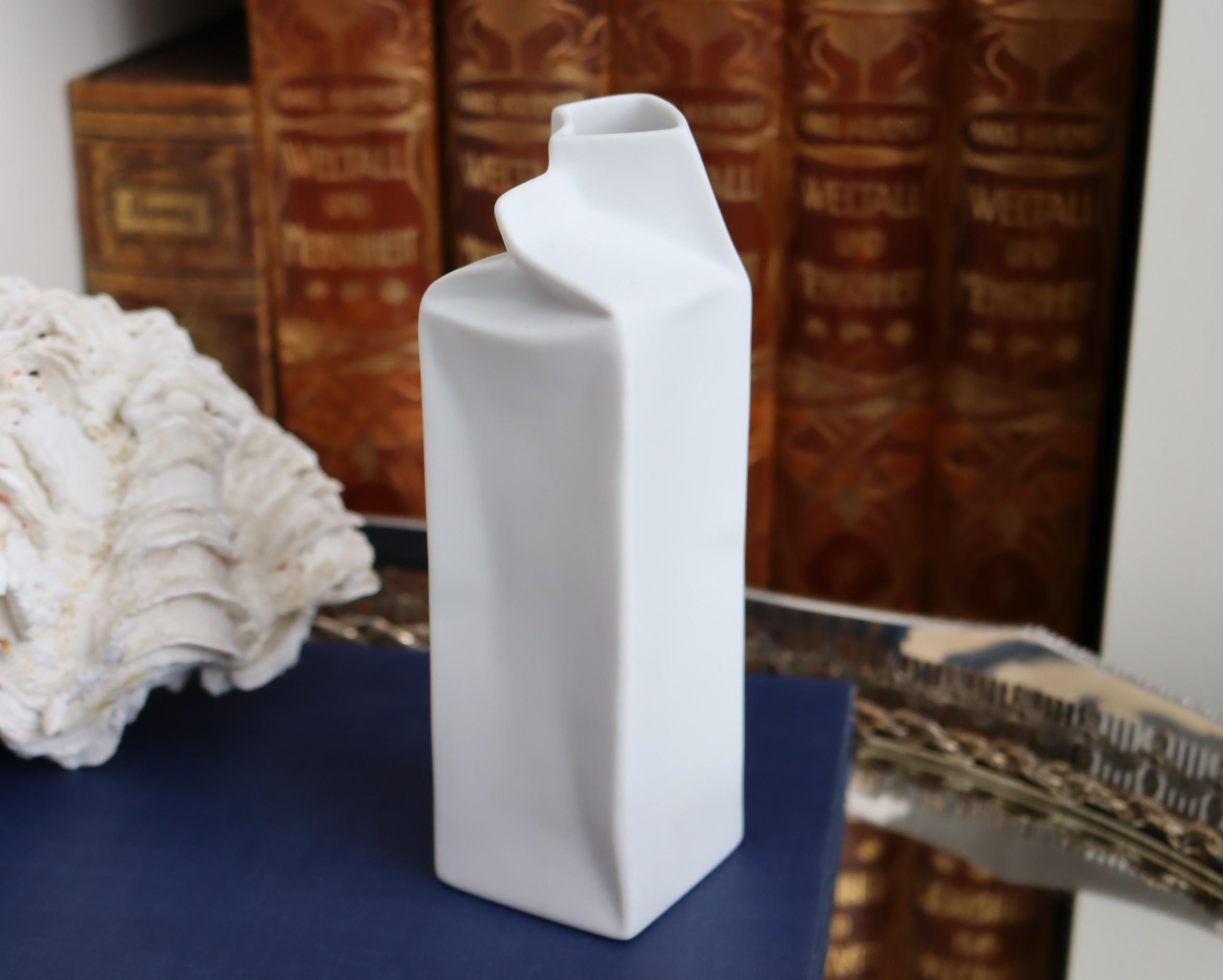 1x Bisque Porcelain Vase in Milk Carton Design - ROSENTHAL Do Not