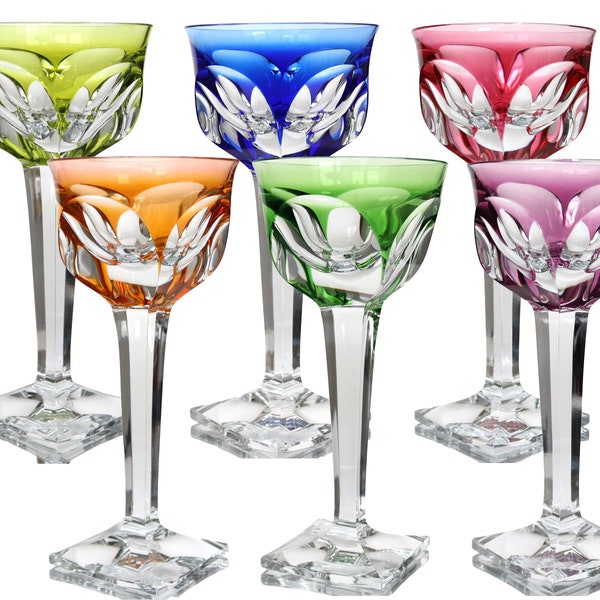 6x MOSER Wine Glasses - Colored Crystal - Bristol Cut