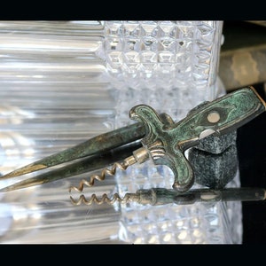 Brass Screw-Pull Wine Opener, Cigar Cutter & Letter Opener in Antique Sword Design - D.B.P. No. 887711 by Arthur Griep, Solingen