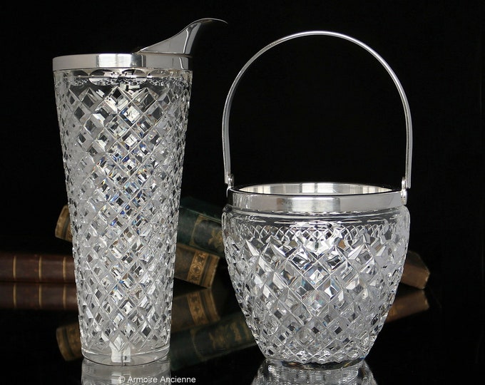 Crystal Cocktail Pitcher and Ice Bucket Set With Silverplated Etsy