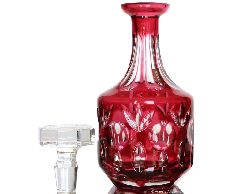 CRYSTAL DECANTER With Ruby Overlay Etsy