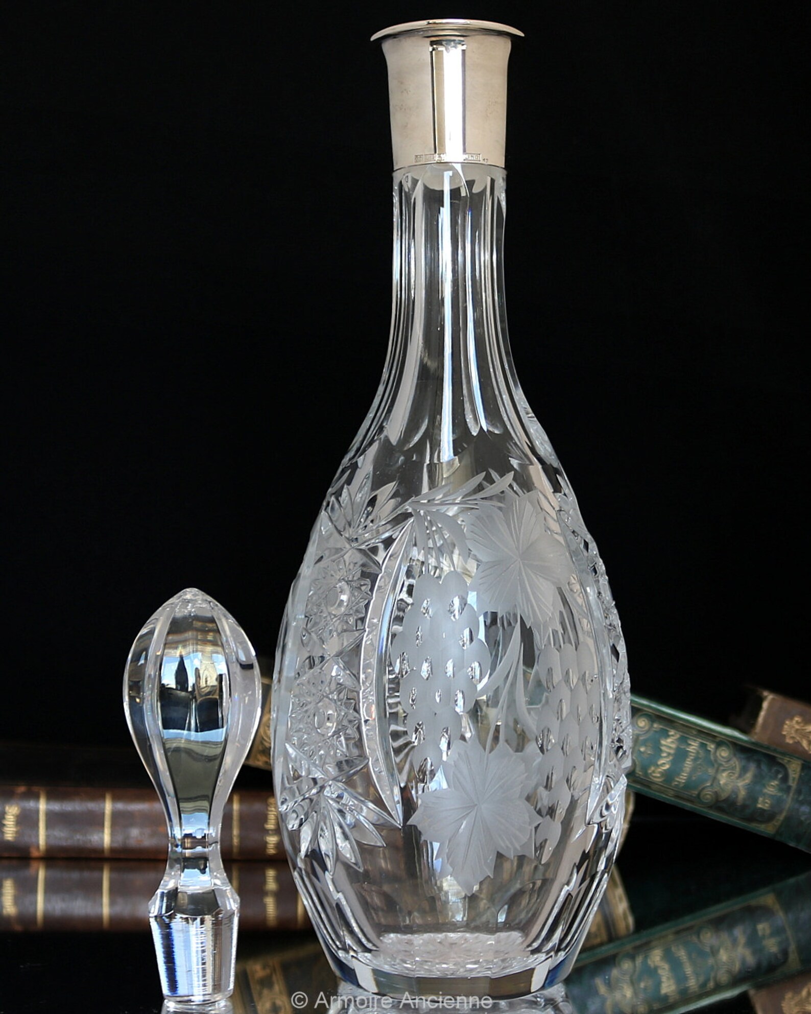 Large CRYSTAL DECANTER With 925 Sterling Silver Mounting Etsy