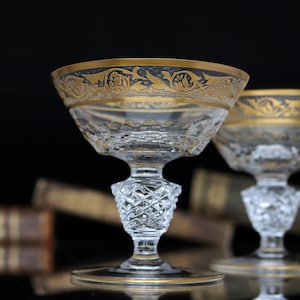 2x Crystal CORDIAL Glasses with Gold Rim - JOSEPHINENHÜTTE, Gardy Pattern