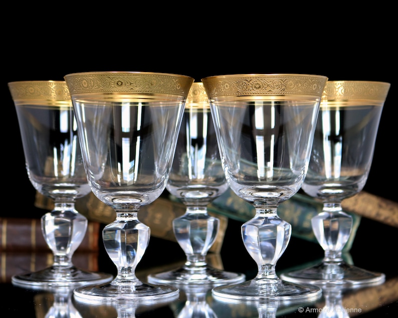 Crystal WINE Glasses Goblets with Gold Rim THERESIENTHAL image 1