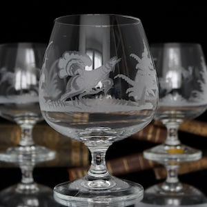 2x Crystal XL COGNAC-GLAZEN met gegraveerd wild dierenpatroon - grote cognacglazen