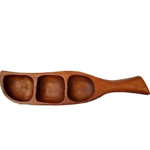 Mid Century Danish Modern Teak Divided Dish: Hand-Carved Wooden Snack Tray