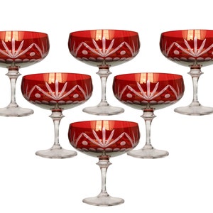 6x Ruby Crystal CHAMPAGNE Untertassen - Große Coupé Gläser