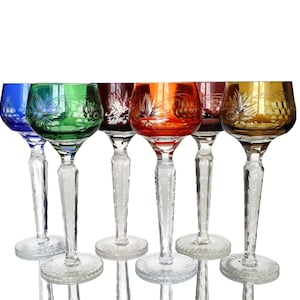 6x Colored Crystal CORDIAL Glasses