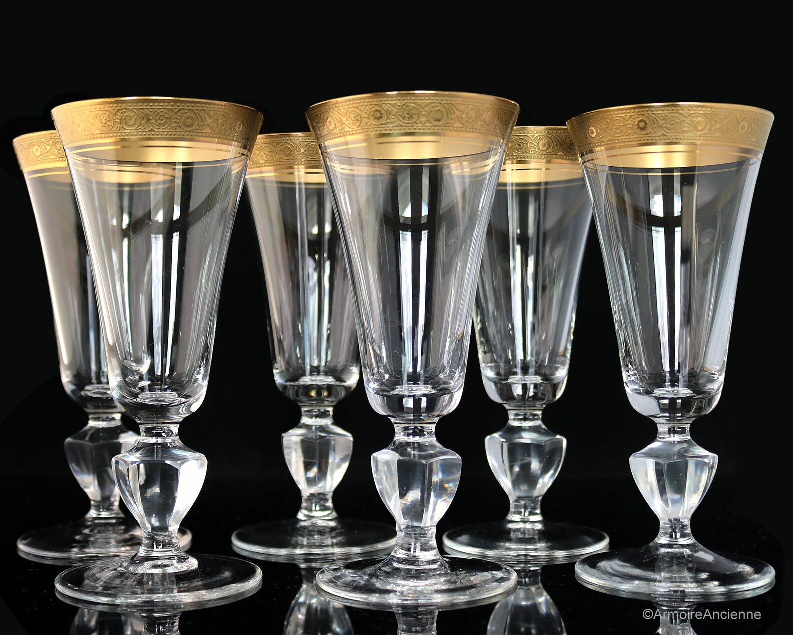 6x Crystal CHAMPAGNE FLUTES Glasses Tulip Shape 24K Gold Etsy