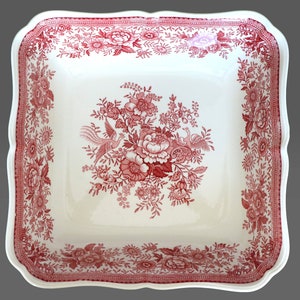 1x Large Square Porcelain Bowl, 25 x 25 cm - Red and White - VILLEROY & BOCH Fasan - Pheasant Pattern