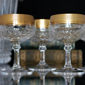 Mid-Century Crystal Liquor Glasses with 24K Gold Rim