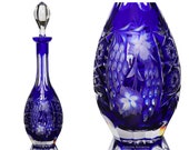 CRYSTAL DECANTER with Cobalt Blue Overlay - NACHTMANN - Traube Grapes Pattern