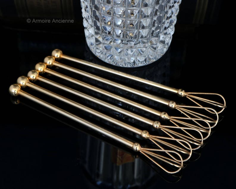 6x Champagne Swizzle Sticks 24K GoldPlated Cocktail Whisk Etsy