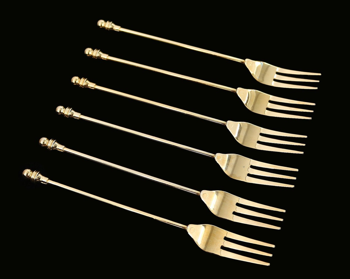 6x HANSEAT Small CAKE FORKS 24K GoldPlated Design by Etsy