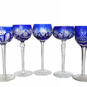 1x enkel wijnglas - blauw gekleurd kristal - Val St. Lambert/ Baccarat / St. Louis - jaren 1910-1930