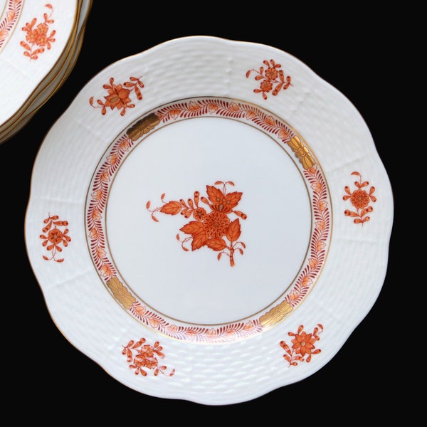 6x HEREND Dessert Plates Ø 16,5 cm - Apponyi Chinese Bouquet Pattern in Rust / Orange - HANDPAINTED