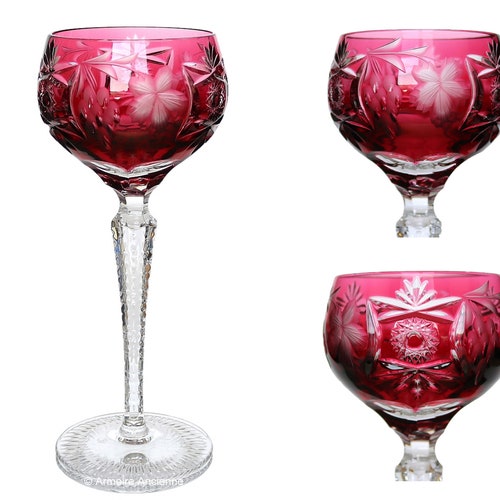 2x shops Cut Crystal WINE Glasses with Overlay - Traube / Grapes Pattern