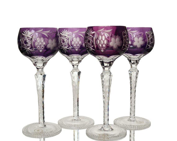 4x AJKA Wine Glasses in Purple - Colored Crystal - Marsala Pattern