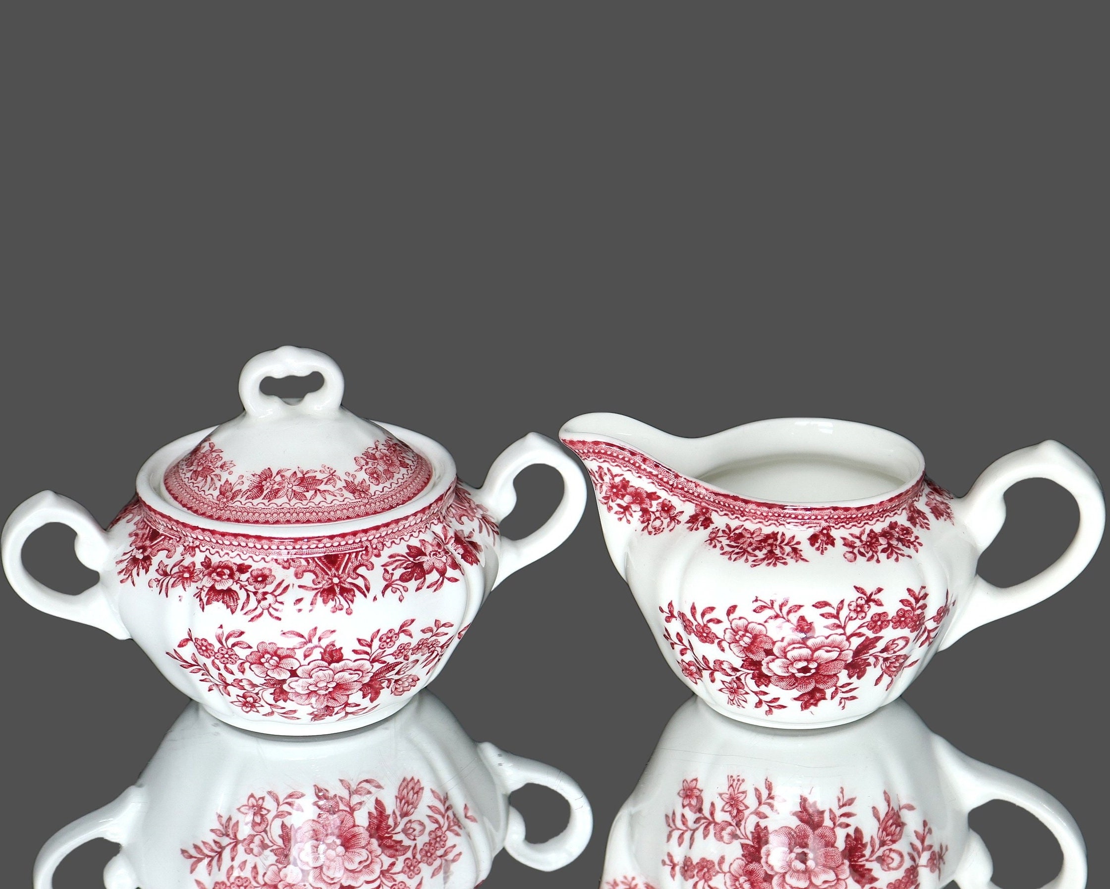 Porcelain Sugar Bowl and Creamer Set Red and White VILLEROY Etsy