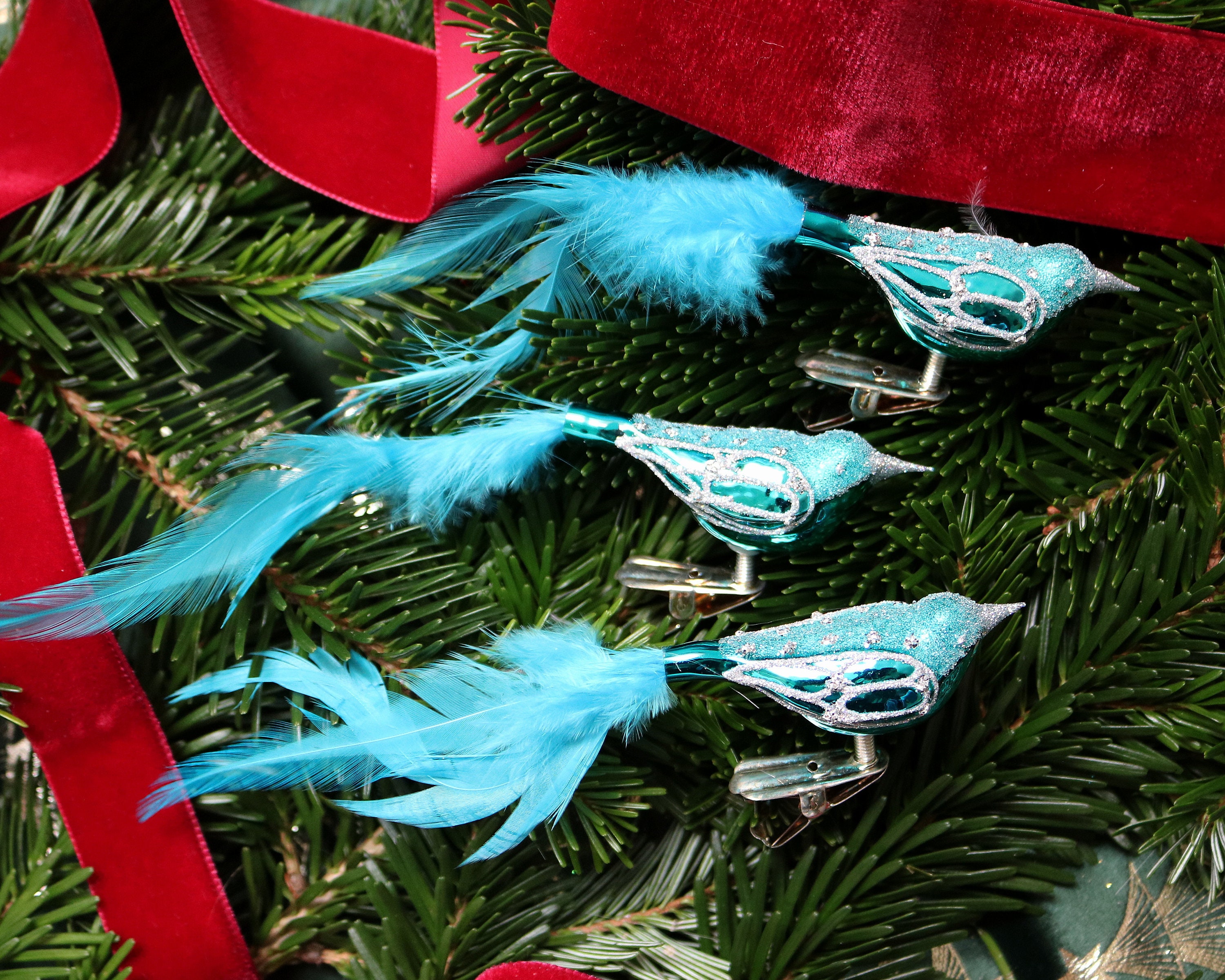 Teal Blue Feather Christmas Tree Decoration