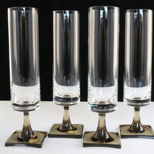 6x Crystal CHAMPAGNE Flutes, Square Foot - ROSENTHAL Berlin - Design by George Butler Jensen