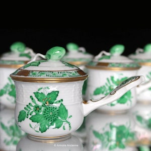 6x Pots de Creme - potten voor warme chocolademelk met deksel - HEREND Apponyi Green