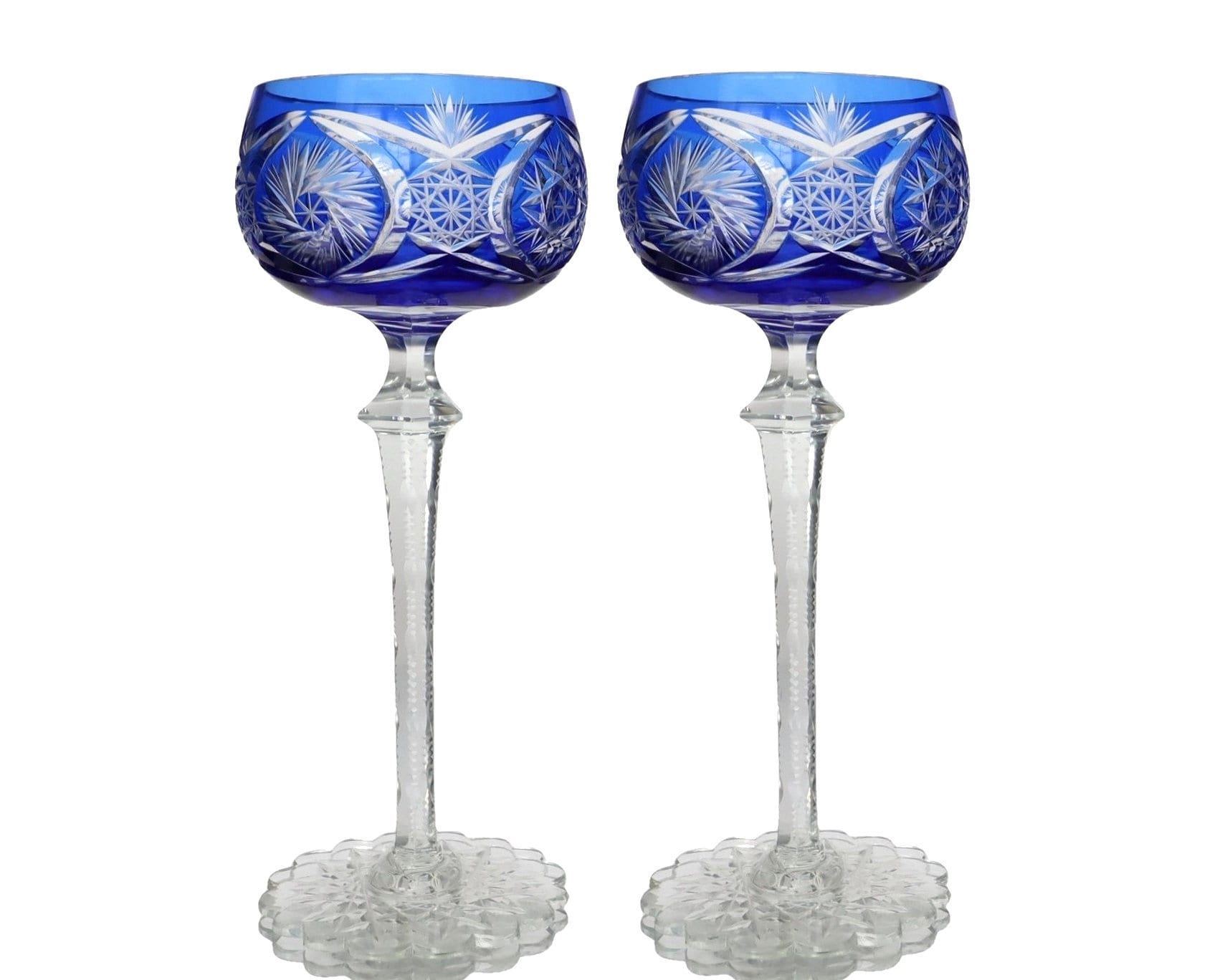 Val Saint Lmbert アンティーク酒杯GR　カメイガラス 2x VAL St LAMBERT Crystal Wine Glasses With Blue Overlay, 1905 - Etsy