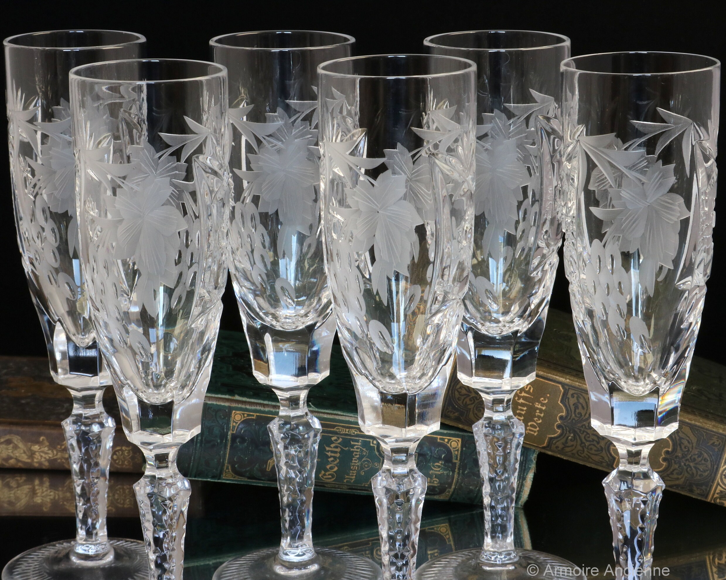 6x Crystal Champagne Glasses with Cut Grapes Decor Tall Etsy