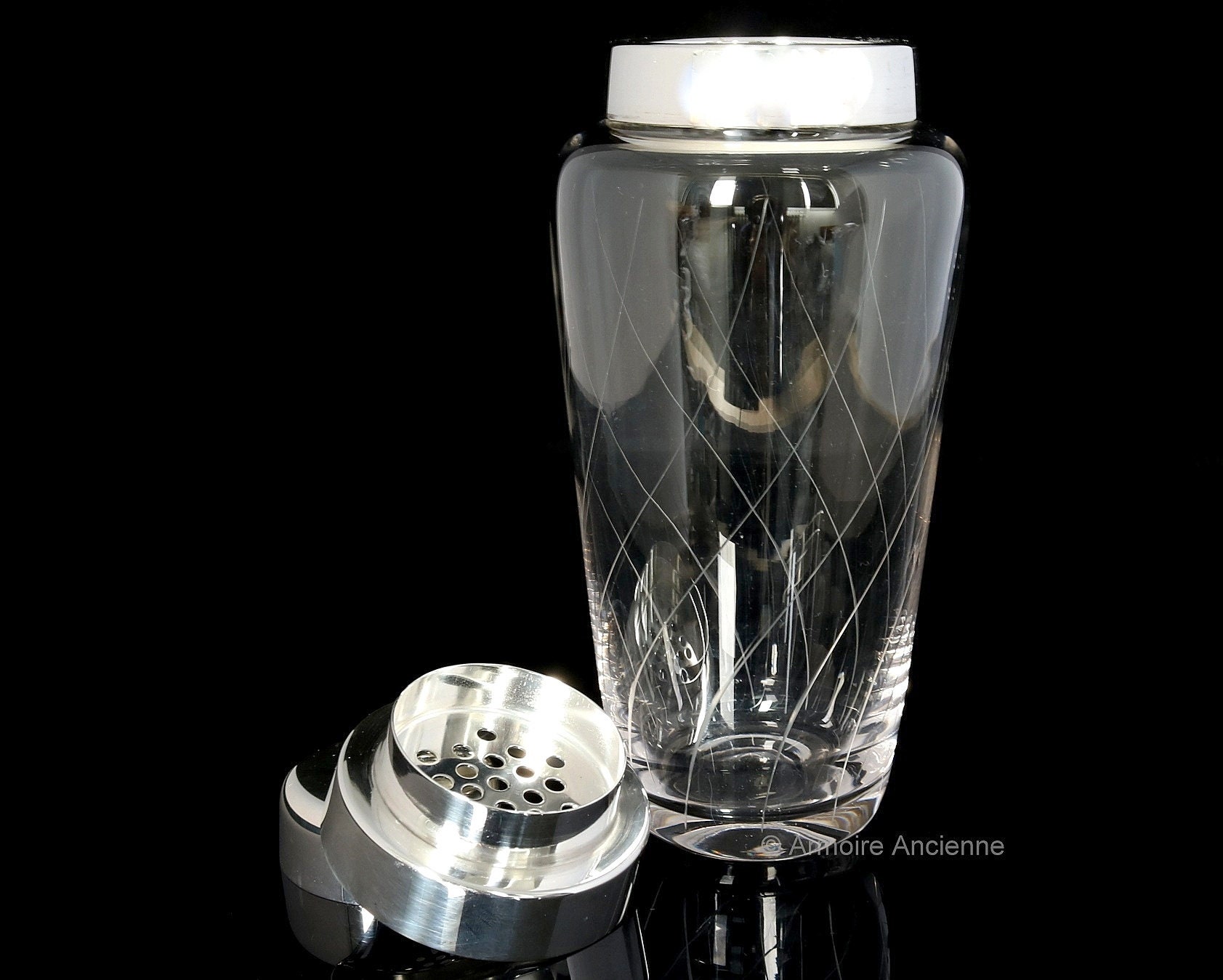 COCKTAIL SHAKER Crystal Glass Silver Plated Mounting Bar Etsy