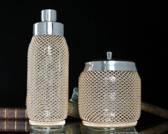 Cocktail Shaker & Eiskübel Set - Glas mit Gold Drahtgeflecht