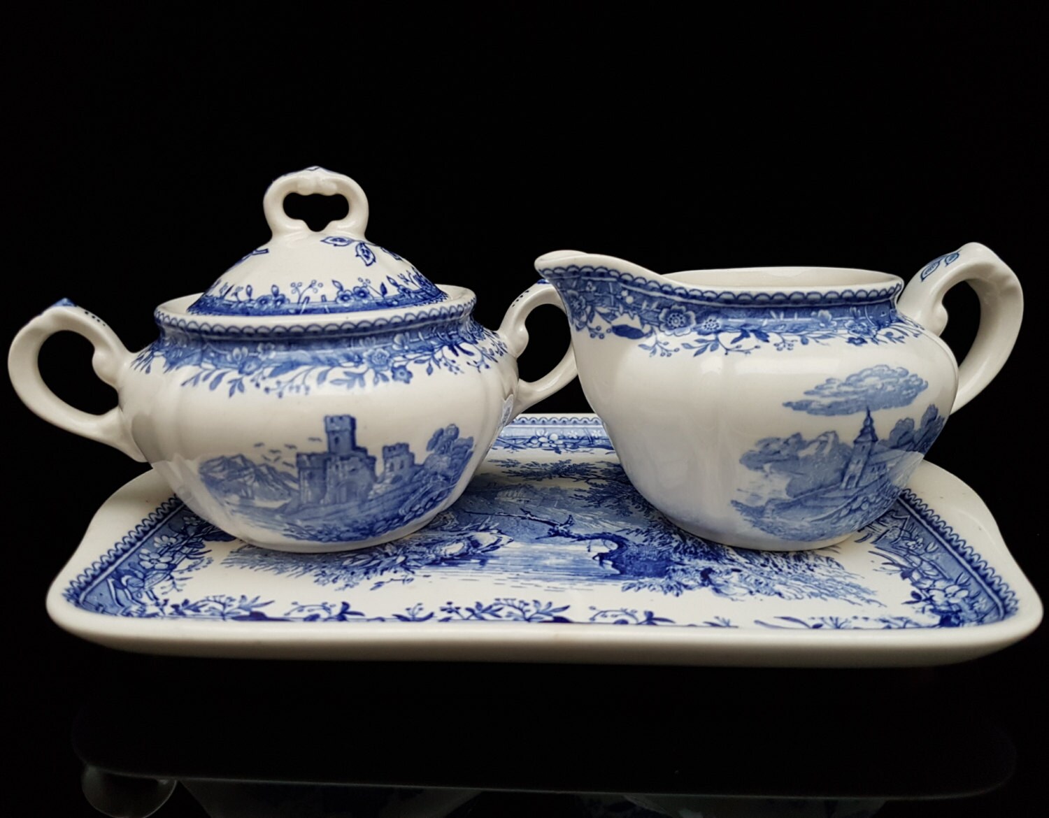 Sugar Bowl and Creamer Set Blue and White Porcelain VILLEROY Etsy