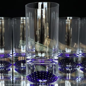 Long Drink Glasses with Bubble Inclusions - Blue Bullicante Glass | Set of 6