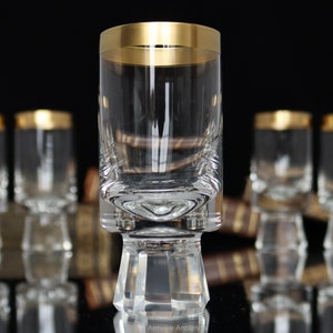 Crystal SHOT Glasses with Gold Rim & Faceted Foot - Aperitif Glasses | Set of 6