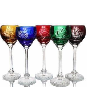 5x Colored Crystal CORDIAL Glasses