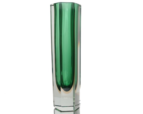 大型ムラーノガラス花瓶 - ファセットカットアートガラス容器