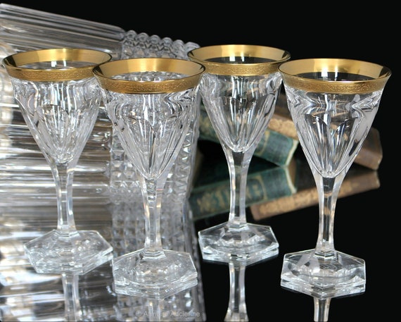 お値下げ　モーゼル　moser グラス　ADELE MELIKOFF 3x MOSER Wine Glasses With 24K Gold Rim - Adele Melikoff