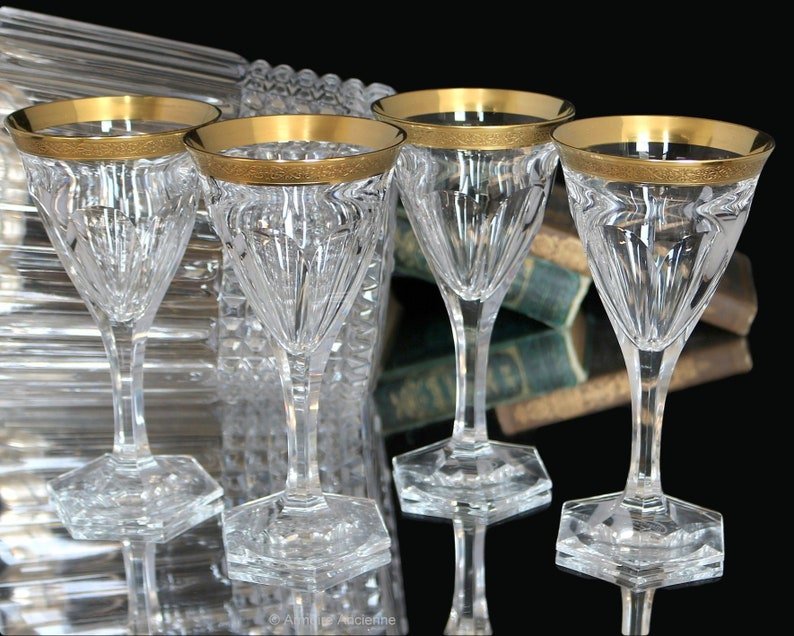 3x MOSER Crystal WINE Glasses with 24K Gold Encrusted Rim Etsy