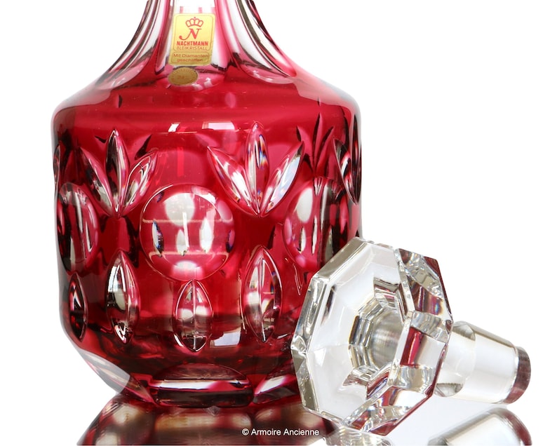 CRYSTAL DECANTER With Ruby Overlay Etsy
