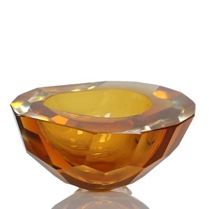 Murano Faceted Glass Bowl - Ring Dish - Amber Art Glass Vessel