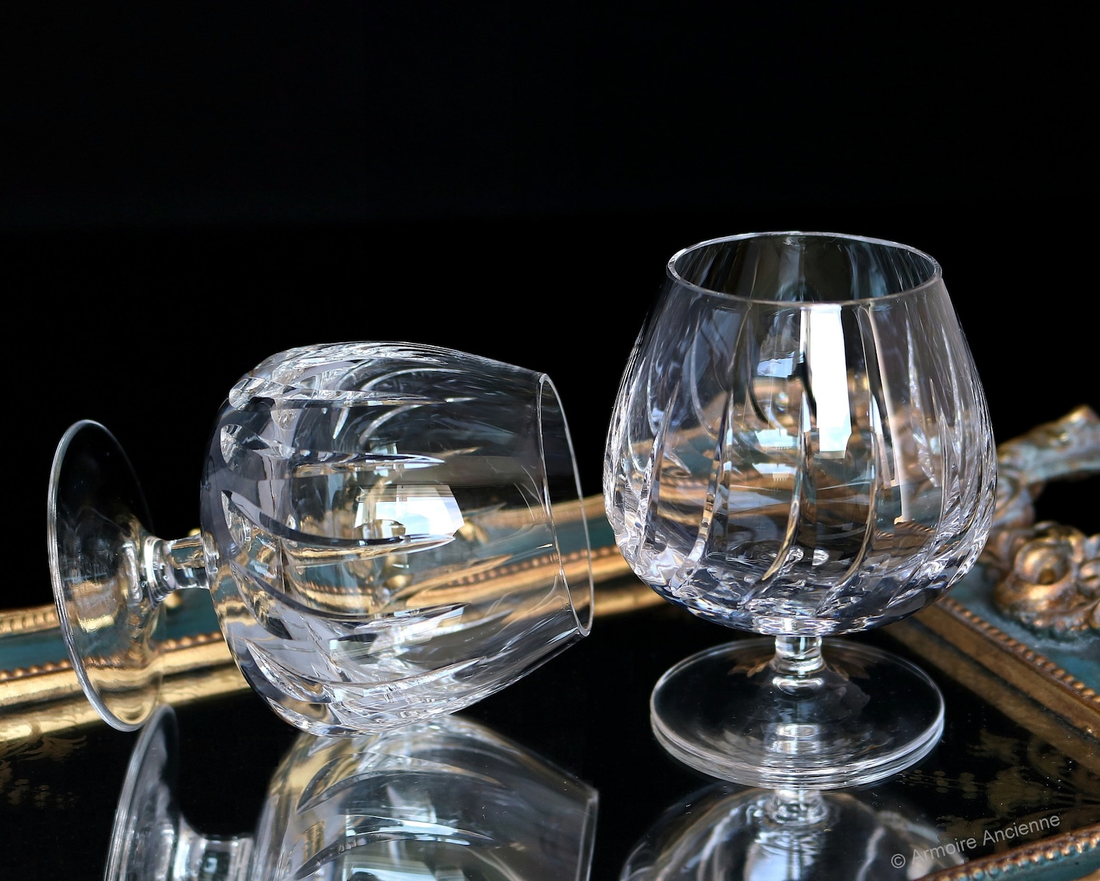 2x Small Crystal COGNAC Glasses Brandy Rum Snifters Etsy