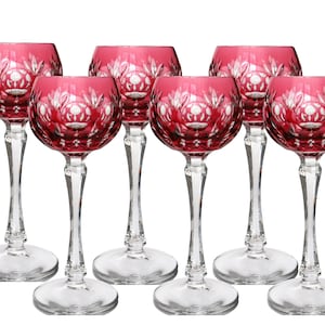 Cranbery Crystal WINE Glasses - Colored Cut Crystal - NACHTMANN | Set of 6