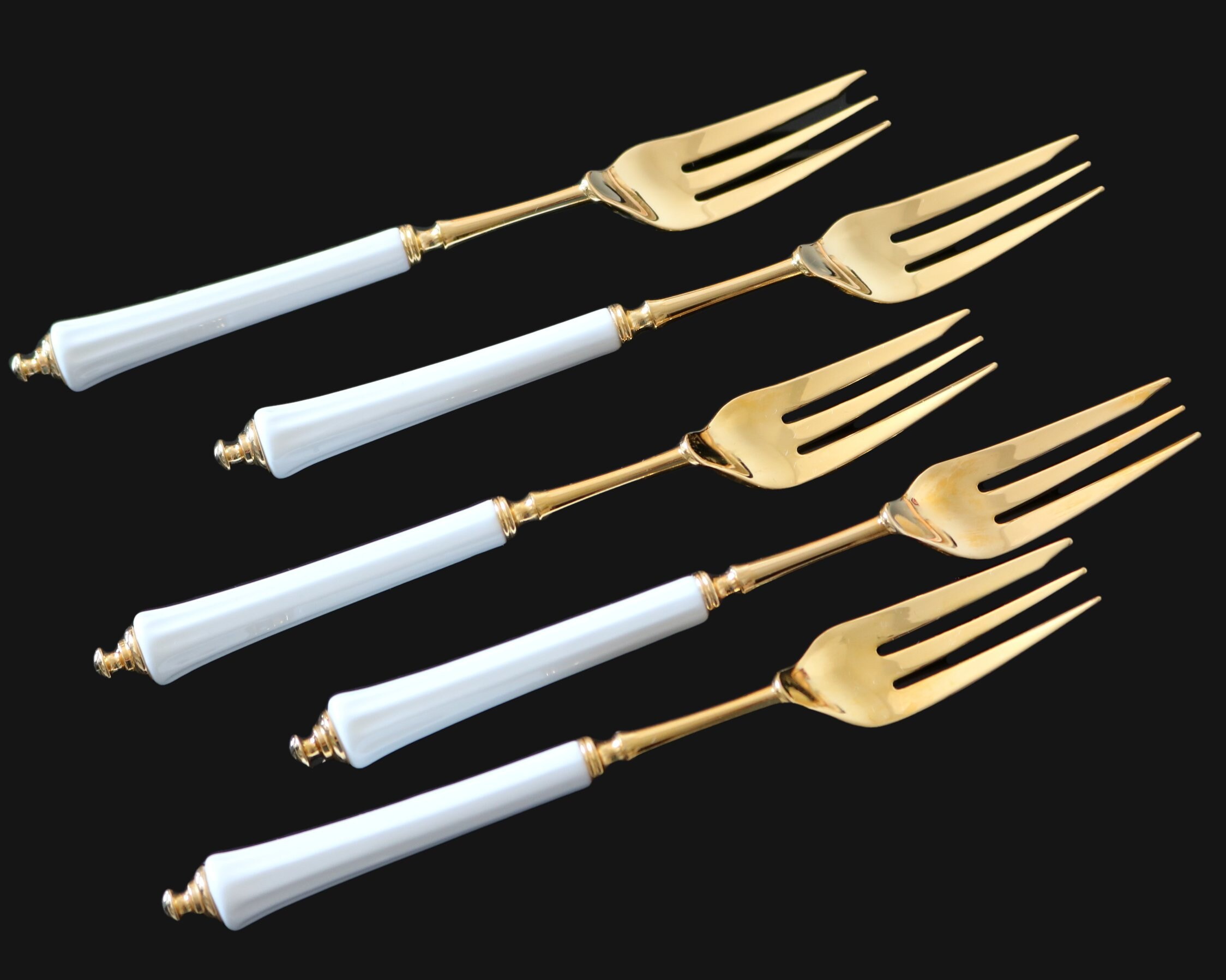 5x Cake Forks 24K GoldPlated with Porcelain Handles Etsy