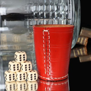 Vintage German Dice Table Game, Leather Dice Cup & Six Dices
