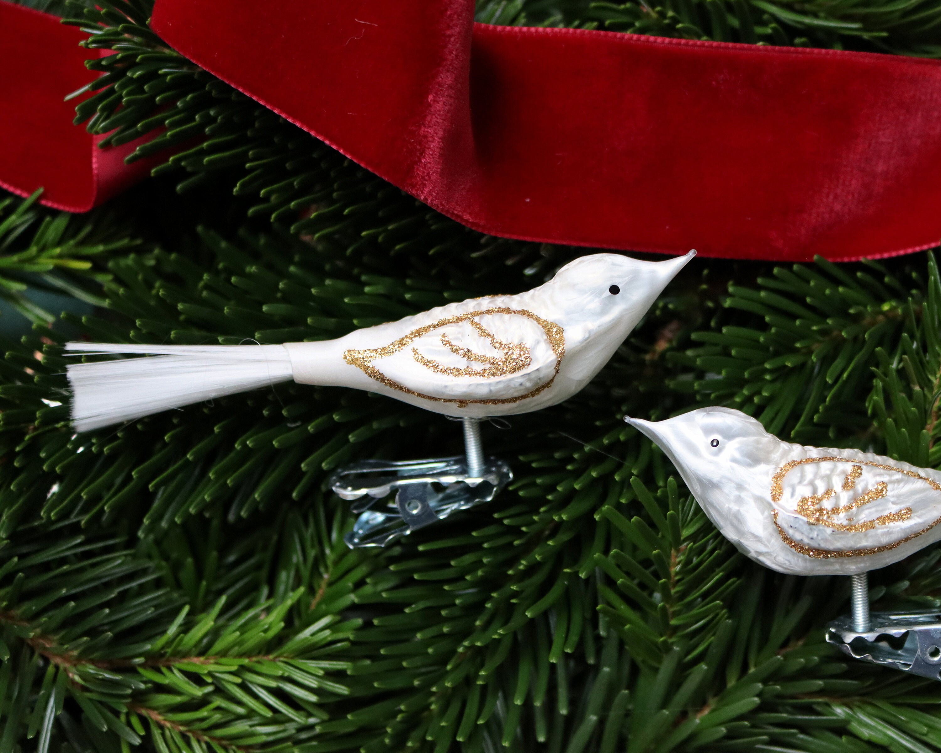 Décoration De Noël Lauscha Oiseau En Verre Orange - Fait Main 11 Cm